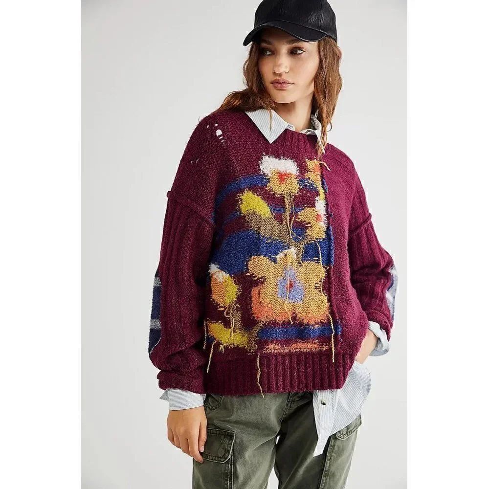 NWT FREE PEOPLE SZ S SOPHIA FLORAL PULLOVER SWEATER